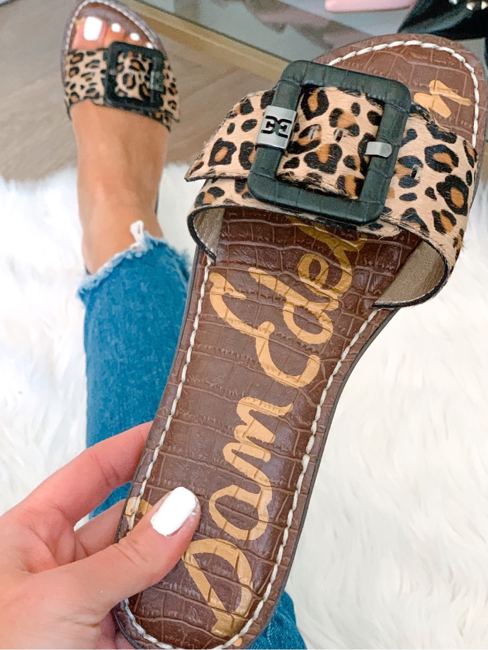 Sam Edelman Granada Leopard Print Slide Sandals - Brown/Black Size 7.5